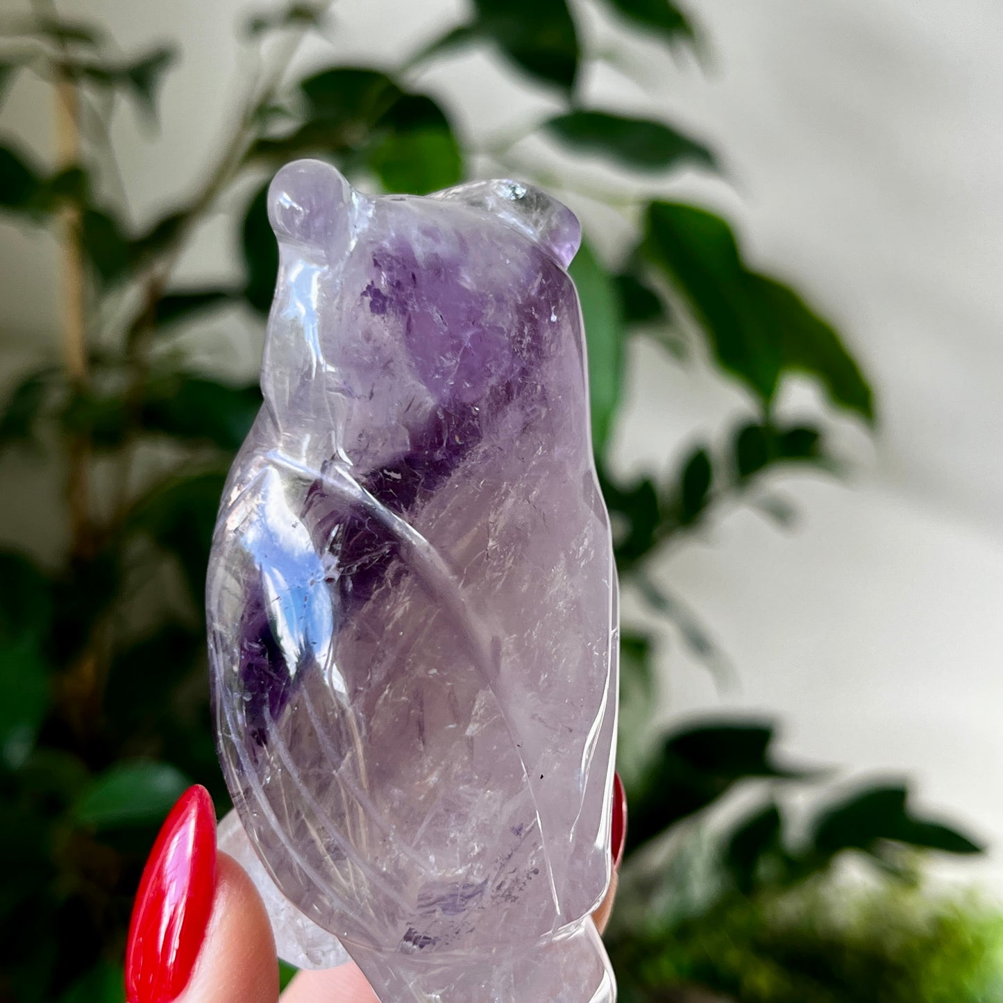 Phantom Amethyst Owl Crystal Carving 7.3cm Tall