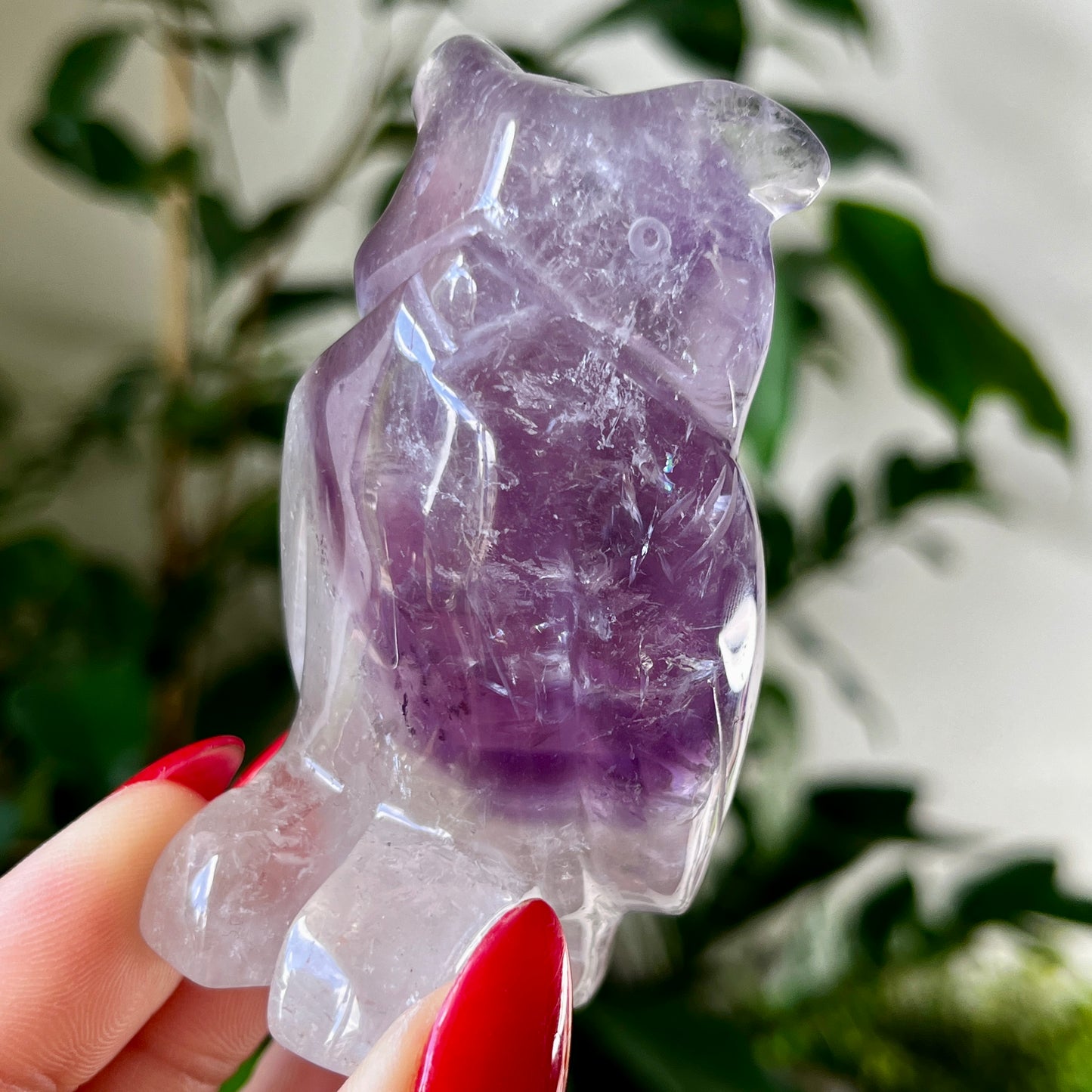 Phantom Amethyst Owl Crystal Carving 7.3cm Tall
