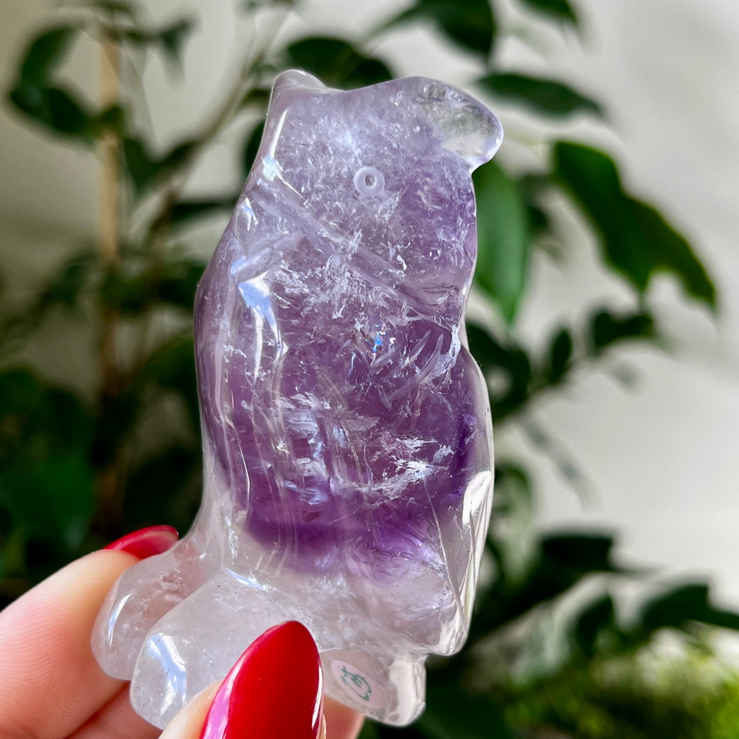 Phantom Amethyst Owl Crystal Carving 7.3cm Tall