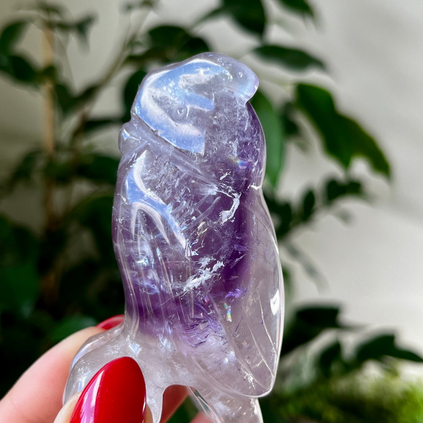 Phantom Amethyst Owl Crystal Carving 7.3cm Tall