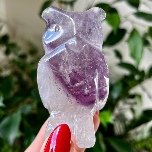 Phantom Amethyst Owl Crystal Carving 7.3cm Tall