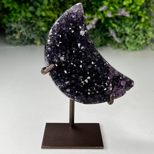 Amethyst A+ Moon Crystal Carving On Custom Stand 234g Moon - 14.5cm With Stand